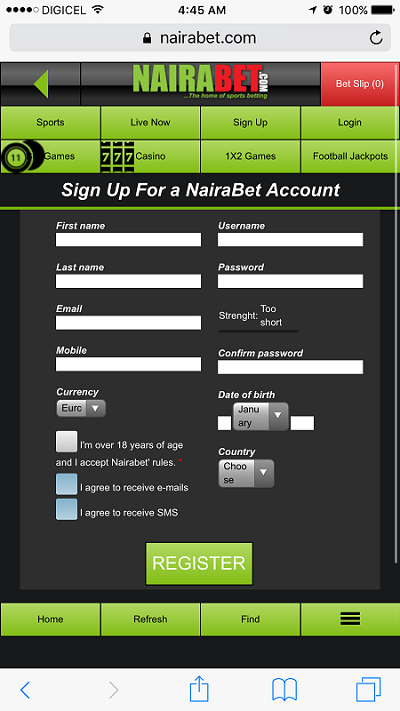 nairabet registration page